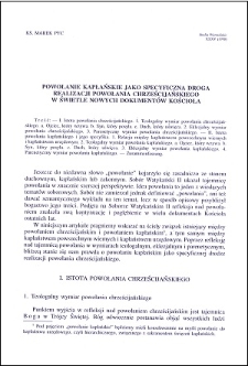 Powołanie kapłańskie jako specyficzna droga realizacji powołania chrześcijańskiego w świetle nowych dokumentów Kościoła