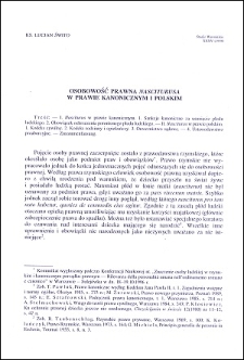 Osobowość prawna "nasciturusa" w prawie kanonicznym i polskim