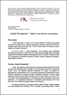 "Studia Warmińskie" : dzieje i stan obecny czasopisma