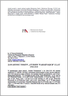 Zawartość tomów "Studiów Warmińskich" z lat 1964-2018