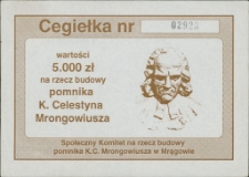 Cegiełka na budowę pomnika Mrongowiusza. [1]