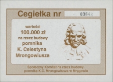 Cegiełka na budowę pomnika Mrongowiusza. [4]
