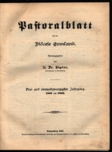 Pastoralblatt f&uuml;r die Di&ouml;zese Ermland : Sachregister des 23. und 24. Jahrganges