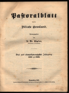 Pastoralblatt für die Diözese Ermland : Sachregister des 23. und 24. Jahrganges