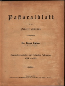 Pastoralblatt für die Diözese Ermland : Sachregister des 29. und 30. Jahrganges