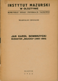Jan Karol Sembrzycki redaktor "Mazura" (1883-1885)