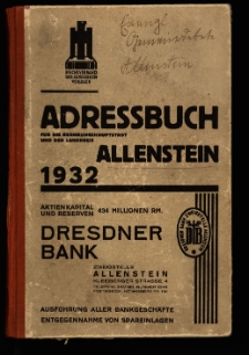 Adreßbuch für die Regierungshauptstadt und den Landkreis Allenstein 1932