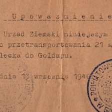 Upoważnienie z Powiatowego Urzędu Ziemskiego w Gołdapie (13 września 1946 r.)