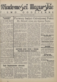 Wiadomości Mazurskie : pismo codzienne. 1946 (R. 2), nr 100 (111)