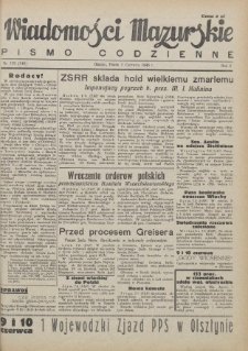Wiadomości Mazurskie : pismo codzienne. 1946 (R. 2), nr 129 (140)