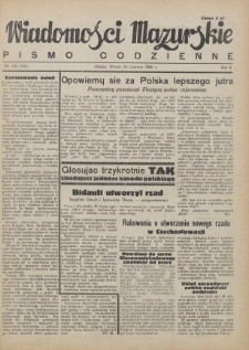 Wiadomości Mazurskie : pismo codzienne. 1946 (R. 2), nr 142 (153)
