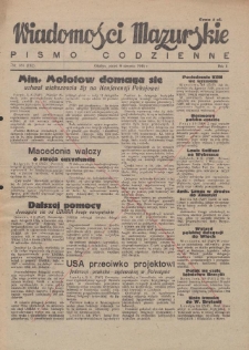 Wiadomości Mazurskie : pismo codzienne. 1946 (R. 2), nr 181 (192)