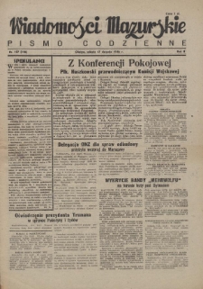 Wiadomości Mazurskie : pismo codzienne. 1946 (R. 2), nr 187 (198)
