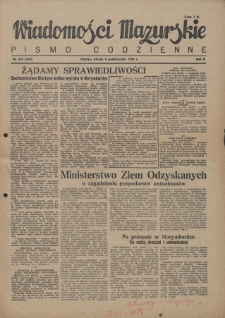 Wiadomości Mazurskie : pismo codzienne. 1946 (R. 2), nr 232 (243)