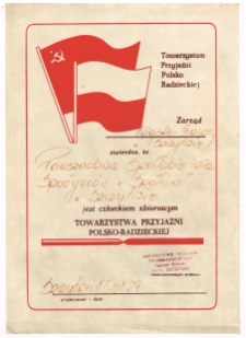 [Świadectwo członkowstwa zbiorowego Towarzystwa Przyjaźni Polsko-Radzieckiej]