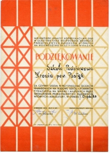 [Podziękowanie dla Szkoły Podstawowej w Kroninie 1962/1963}