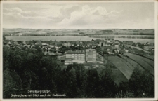 Sensburg Ostpr., Steinschule mit Blick noch der Halbinsel