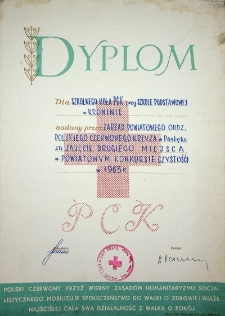 Dyplom dla Szkolnego Koła PCK przy Szkole Podstawowej w Kroninie