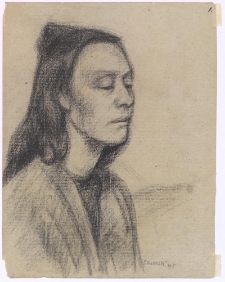 [Kobieta z opuszczonym wzrokiem]