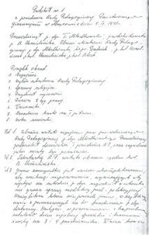 Protokół z posiedzenia Rady Pedagogicznej Państwowego Gimnazjum w Mrągowie