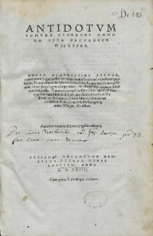 Antidotvm contra diversas omnivm fere secvlorvm Haereses