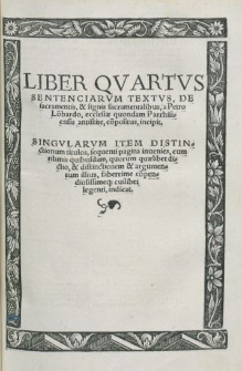 Liber Qvartvs Sentenciarvm Textvs, De sacramentis, et signis sacramentalibus