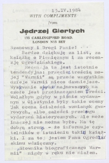 List Jędrzeja Giertycha do Jana Chłosty (1984). [2]