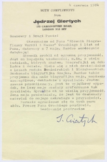 List Jędrzeja Giertycha do Jana Chłosty (1984). [5]