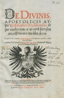 De Divinis, Apostolicis atque Ecclesiasticis Traditionibus