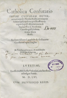 Catholica confutatio determinationis Nicolai Ridlaei