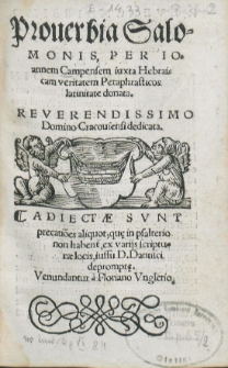 Proverbia Salomonis, Per Ioannem Campensem iuxta Hebraicam veritatem Periphrasticos latinitate donata