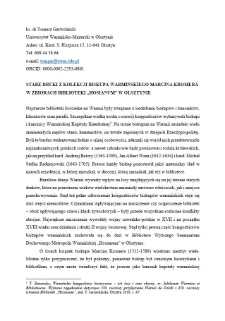 Stare druki z kolekcji biskupa warmińskiego Marcina Kromera w zbiorach Biblioteki „Hosianum” w Olsztynie