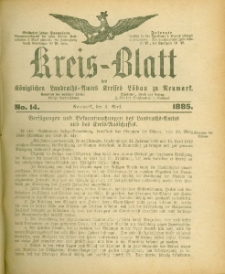 Kreis-Blatt des Königlichen Landraths-Amtes Kreises Löbau. z Neumark 1885, nr 14
