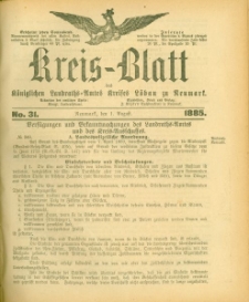 Kreis-Blatt des Königlichen Landraths-Amtes Kreises Löbau. z Neumark 1885, nr 31