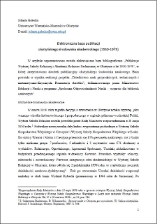 Elektroniczna baza publikacji olsztyńskiego środowiska akademickiego (1950-1979)
