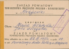 Zaproszenie na Zjazd Powiatowy Towarzystwa Przyjaźni Polsko-Radzieckiej