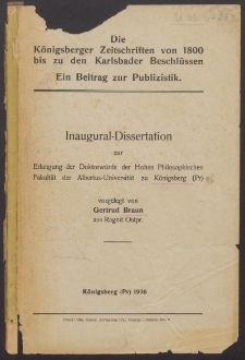 Inaugural-Dissertation zur Erlangung der Doktorwürde der Hohen Philosophischen Fakultät der Albertus-Universität zu Königsberg (Pr)