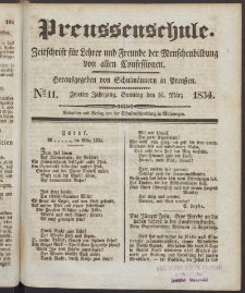 Preußenschule : Zeitschrift für Lehrer und Freunde der Menschenbildung von allen Confessionen : herausgegeben vor Schulmännern in Preußen, 1834. nr 11