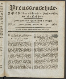 Preußenschule : Zeitschrift für Lehrer und Freunde der Menschenbildung von allen Confessionen : herausgegeben vor Schulmännern in Preußen, 1834, nr 28