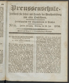 Preußenschule : Zeitschrift für Lehrer und Freunde der Menschenbildung von allen Confessionen : herausgegeben vor Schulmännern in Preußen, 1834, nr 29