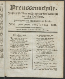 Preußenschule : Zeitschrift für Lehrer und Freunde der Menschenbildung von allen Confessionen : herausgegeben vor Schulmännern in Preußen, 1834, nr 31