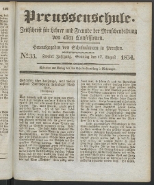 Preußenschule : Zeitschrift für Lehrer und Freunde der Menschenbildung von allen Confessionen : herausgegeben vor Schulmännern in Preußen, 1834, nr 33