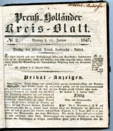 Preuss. Hollander Kreiss Blatt 1847-01-11