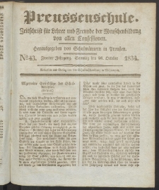 Preußenschule : Zeitschrift für Lehrer und Freunde der Menschenbildung von allen Confessionen : herausgegeben vor Schulmännern in Preußen, 1834, nr 43