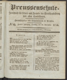 Preußenschule : Zeitschrift für Lehrer und Freunde der Menschenbildung von allen Confessionen : herausgegeben vor Schulmännern in Preußen, 1834, nr 46