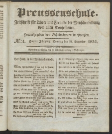 Preußenschule : Zeitschrift für Lehrer und Freunde der Menschenbildung von allen Confessionen : herausgegeben vor Schulmännern in Preußen, 1834, nr 51