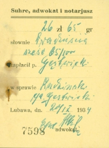 [Potwierdzenie zapłaty 26.65 zł przez p. Bonifacego Gęstwickiego]