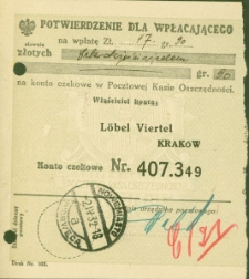Potwierdzenie dla wpłacającego 47,90 zł na konto Lobel Viertel Kraków