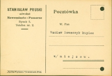 Pocztówka do p. Wacława Nowaczyka dot. zajęcia wierzytelności przez komornika
