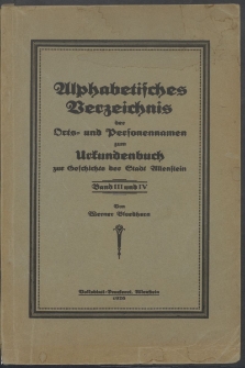 Alphabetisches Verzeichnis der Orts- und Personennamen zum Urkundenbuch zur Geschichte der Stadt Allenstein
